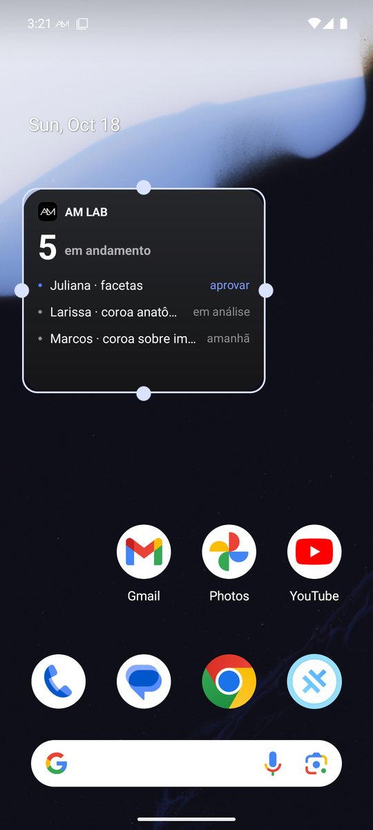 Widget na tela de início
